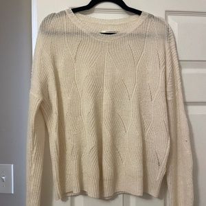 Anthropologie Cable Sweater Pullover Scoop Neck Ivory White Wool Cotton Size M
